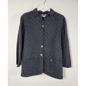 RARE N Construction Womens Linen Quilted Jacket Medium Gray  Button Front USA